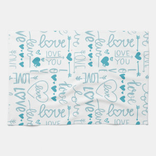 Turquoise Fun and Modern Love and Hearts Kitchen Towel