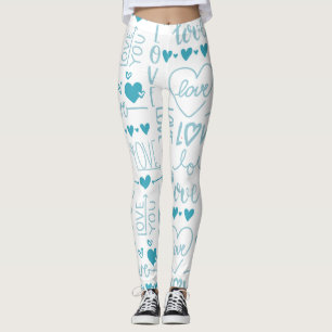 Turquoise Fun and Modern Love and Hearts Leggings