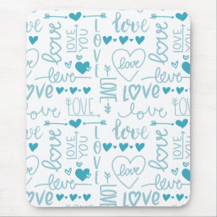 Turquoise Fun and Modern Love and Hearts Mouse Pad