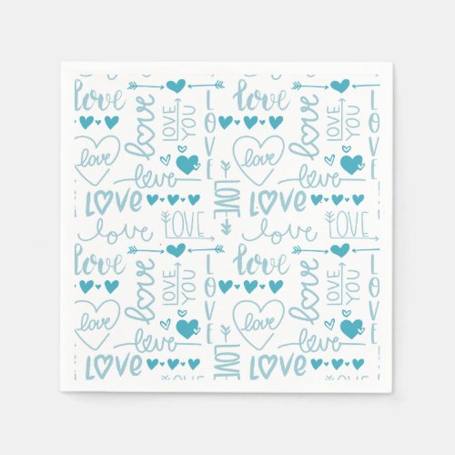Turquoise Fun and Modern Love and Hearts Napkins