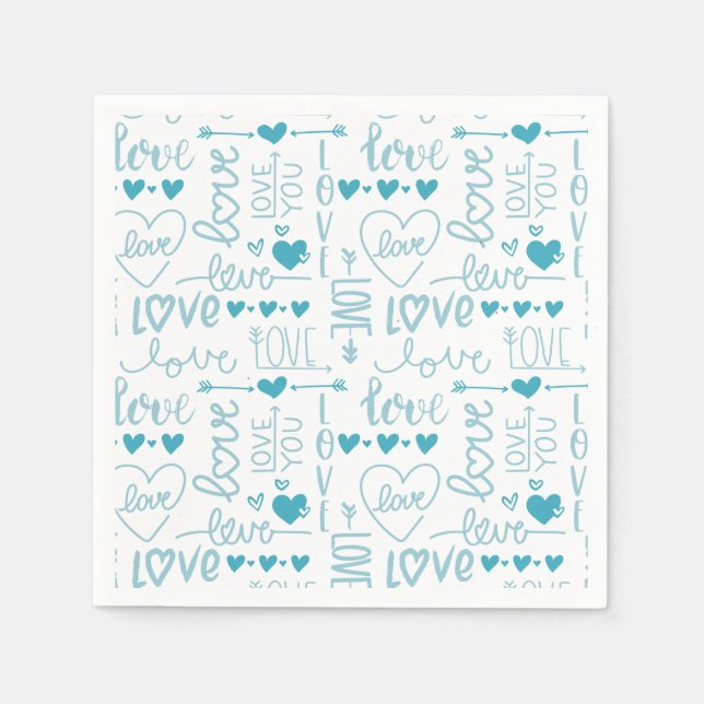 Turquoise Fun and Modern Love and Hearts Napkins (Front)