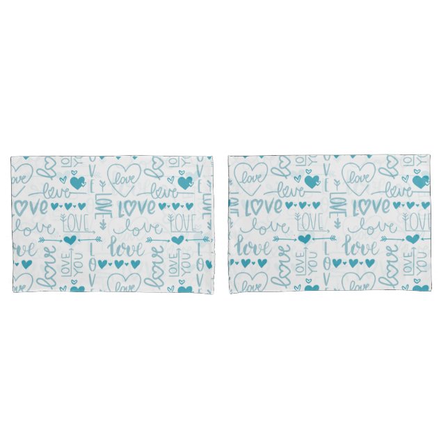 Turquoise Fun and Modern Love and Hearts Pillow Case (Front-Set)