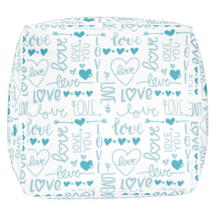 Turquoise Fun and Modern Love and Hearts Pouf
