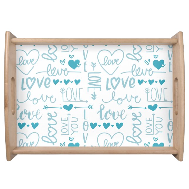 Turquoise Fun and Modern Love and Hearts Serving Tray (Front)