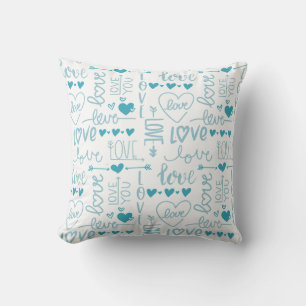 Turquoise Fun and Modern Love and Hearts Throw Pillow