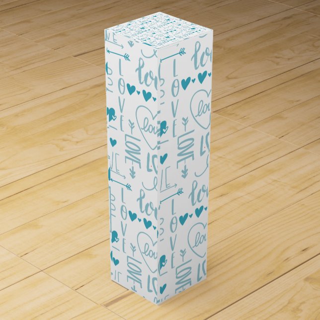 Turquoise Fun and Modern Love and Hearts Wine Box (Front)