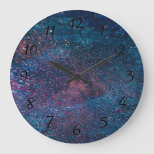 Turquoise Galaxy Paint Sparkles Large Clock