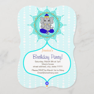 Turquoise Ganesh Birthday 5" x 7" invitation card