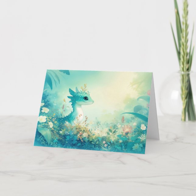 Turquoise Gecko Amidst Dreamy Blossoms Card (Front)