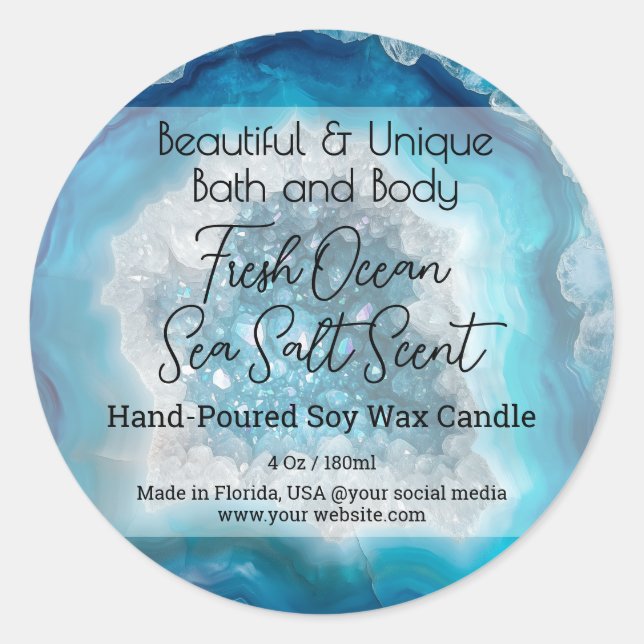 Turquoise Gem Bottle Candle Jar Lid Product Label (Front)