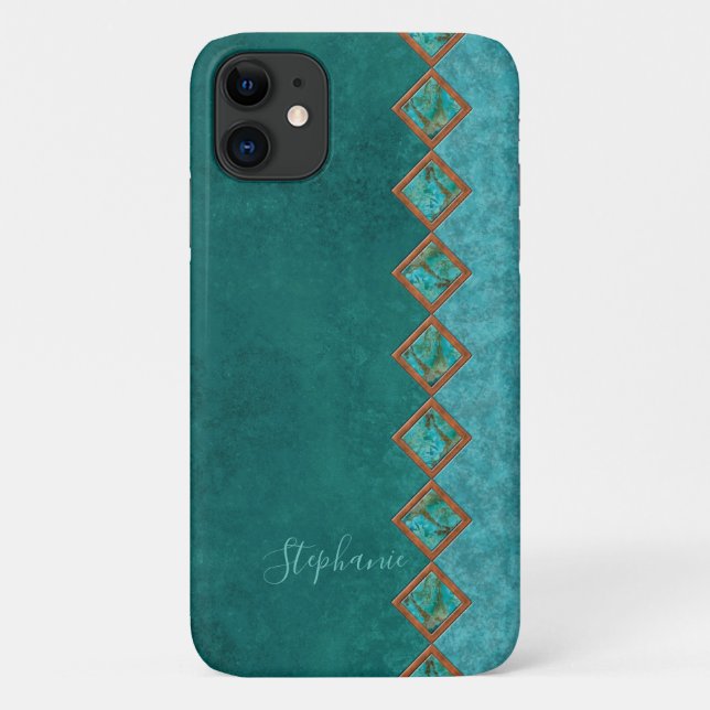 Turquoise Gemstone Copper Inlay Blue Green Case-Mate iPhone Case (Back)