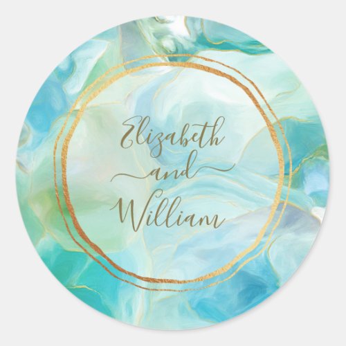 Turquoise Gemstone Gold Rings Wedding Monogram Classic Round Sticker