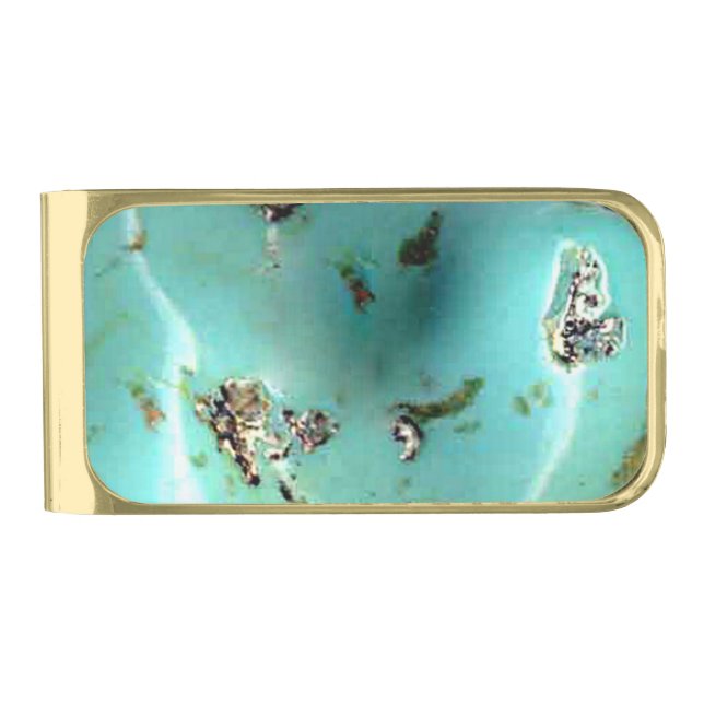 Turquoise Gemstone Image Gold Plated Money Clip (Front)