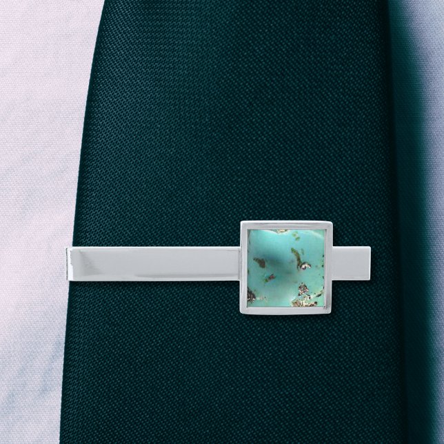 Turquoise Gemstone Image Modern Silver Finish Tie Bar (Turquoise Gemstone Image Modern Silver Finish Tie Bar)