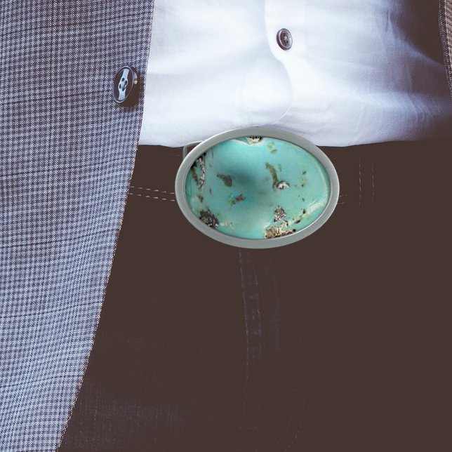 Turquoise Gemstone Image Oval Belt Buckle (Turquoise Gemstone Image Oval Belt Buckle)
