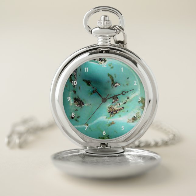 Turquoise Gemstone Image Pocket Silver Watch (Inside)