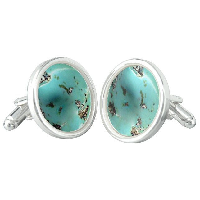 Turquoise Gemstone Image Round Cufflinks (Angled)
