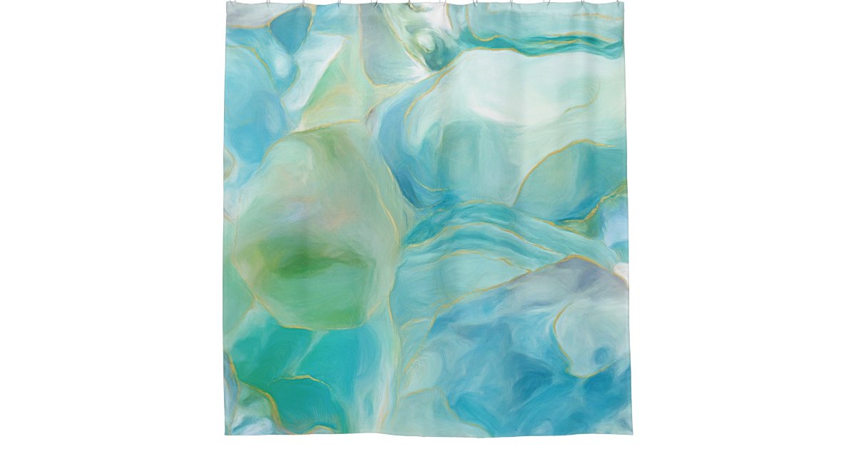 Turquoise Gemstone Watercolor Aqua Blue, Aqua Blue Shower Curtain
