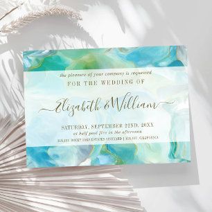 Turquoise Gemstone Watercolor Coastal Wedding Invitation