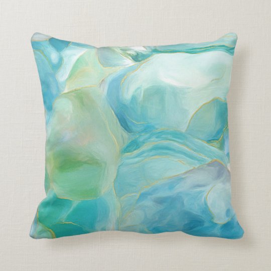 Turquoise Gemstone Watercolor Geode Nature Pattern Throw Pillow