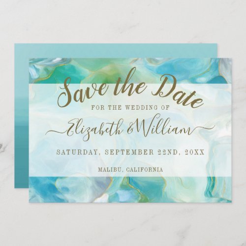 Turquoise Gemstone Watercolor Save The Date Invitation
