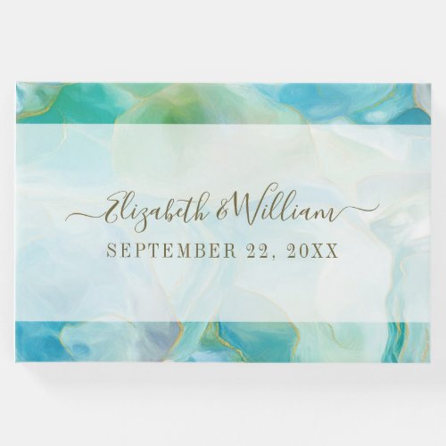 Turquoise Gemstone Watercolor Wedding Guest Book