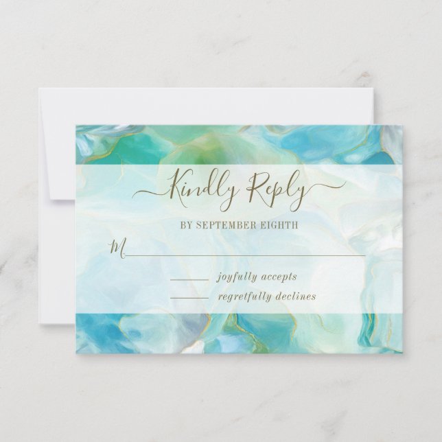 Turquoise Gemstone Watercolor Wedding RSVP (Front)
