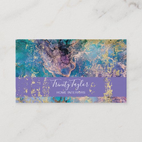 Turquoise Geode Marble  Gold Foil Business Card