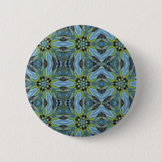 Turquoise geometric abstract art plants button (Front)