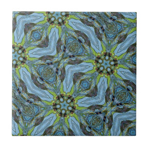 Turquoise geometric abstract art plants ceramic tile