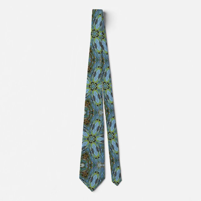 Turquoise geometric abstract art plants neck tie (Front)