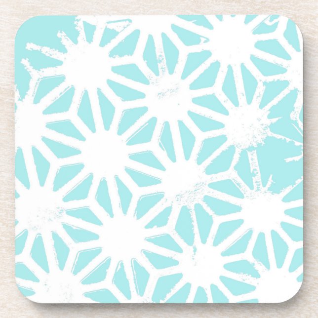 Turquoise geometric pattern beverage coaster (Front)