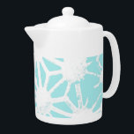 Turquoise geometric pattern teapot<br><div class="desc">Turquoise and white geometric pattern</div>