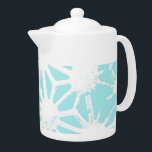 Turquoise geometric pattern teapot<br><div class="desc">Turquoise and white geometric pattern</div>