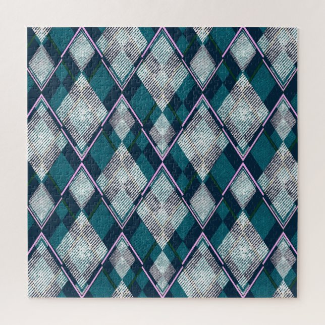 Turquoise Geometric Rhombic Seamless Pattern Jigsaw Puzzle (Vertical)