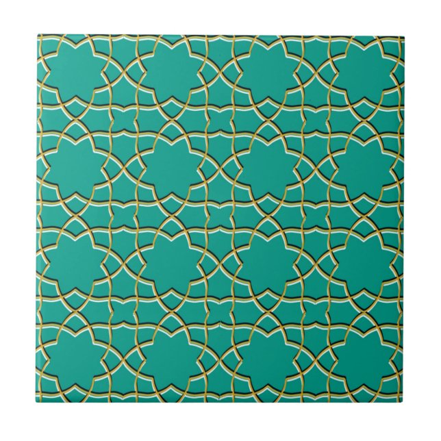 Turquoise Geometric Star pattern Ceramic Tile (Front)