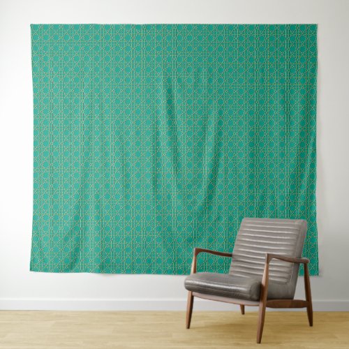 Turquoise Geometric Star pattern Tapestry