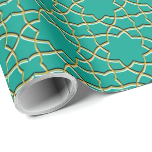 Turquoise Geometric Star pattern Wrapping Paper