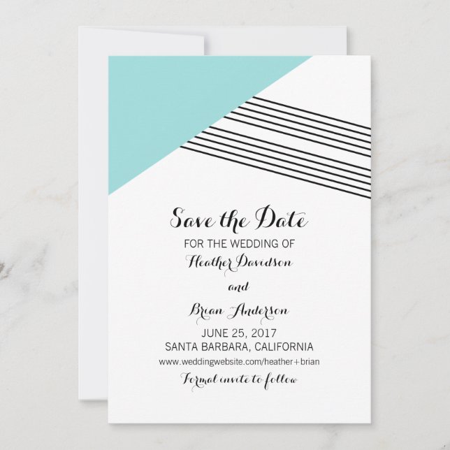 Turquoise Geometric Stripe Save the Date Invite (Front)