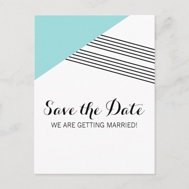 Turquoise Geometric Stripe Save the Date Postcard (Front)