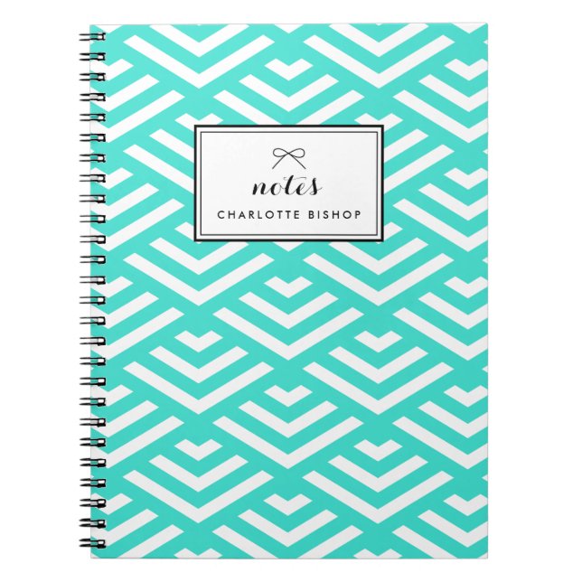 Turquoise Geometric Waves Personalized Notebook (Front)