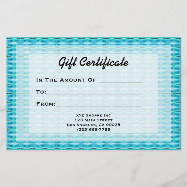 Turquoise Gift Certificate (Front)