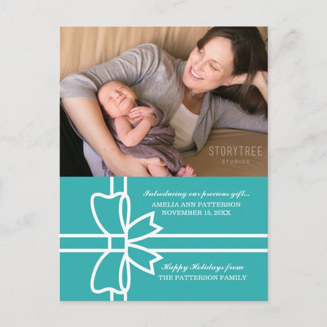 Turquoise Gifted Holiday Photo Postcard (Front)