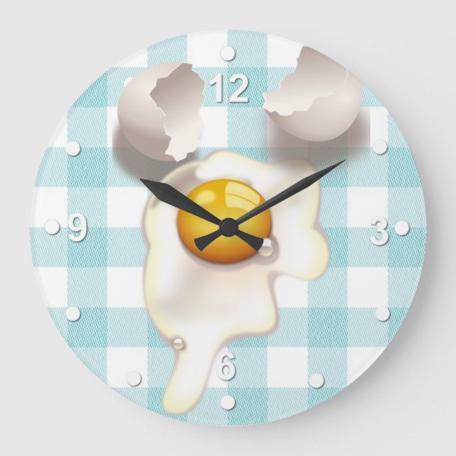 Turquoise Gingham Cracked Egg Kitchen Wall Clock (Front)