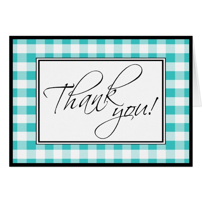 Turquoise Gingham Custom Thank You Card (Front Horizontal)