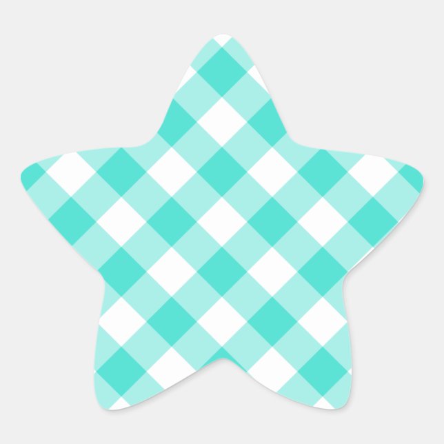Turquoise Gingham Pattern Star Sticker (Front)