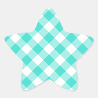 Turquoise Gingham Pattern Star Sticker