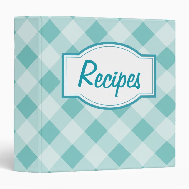 Turquoise Gingham Recipe Binder (Front/Spine)