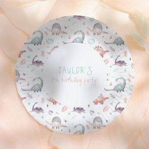 Turquoise Girl Dinosaur Birthday Party Paper Plates