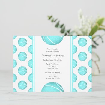 Turquoise Girl's Basketball Birthday Or Team Party Invitation by katz_d_zynes at Zazzle